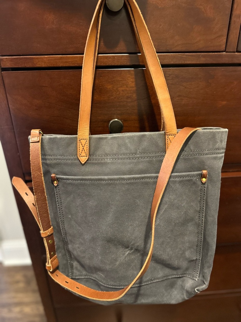 Madewell Gray Canvas Tote with Tan Leather Straps